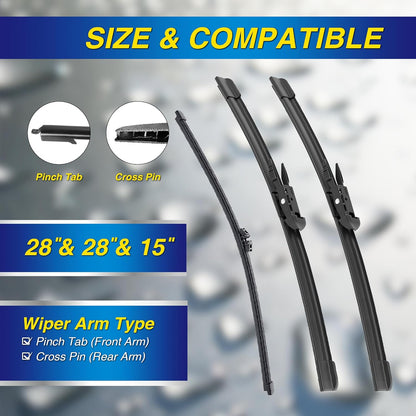 5 PLUS® Silicone Windshield Wipers Replacement for 2007-2014 Ford edge, 2007-2015 Lincoln MKX Wiper Blades(Set of 3),Automotive Replacement Windshield Wiper Blades For My Car-26"/20"/14" - Colors B