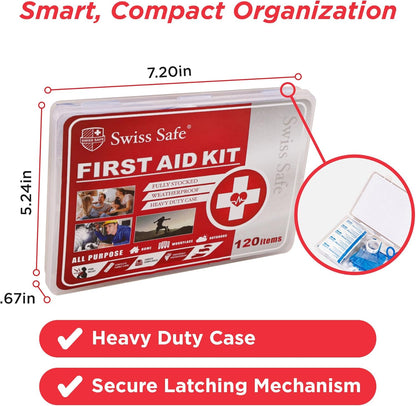 Swiss Safe 2-in-1 First Aid Kit for Car, Travel and Home, 348 Pieces, Large Hardcase with Bonus Mini Kit for Medical Emergency, Survival and Camping