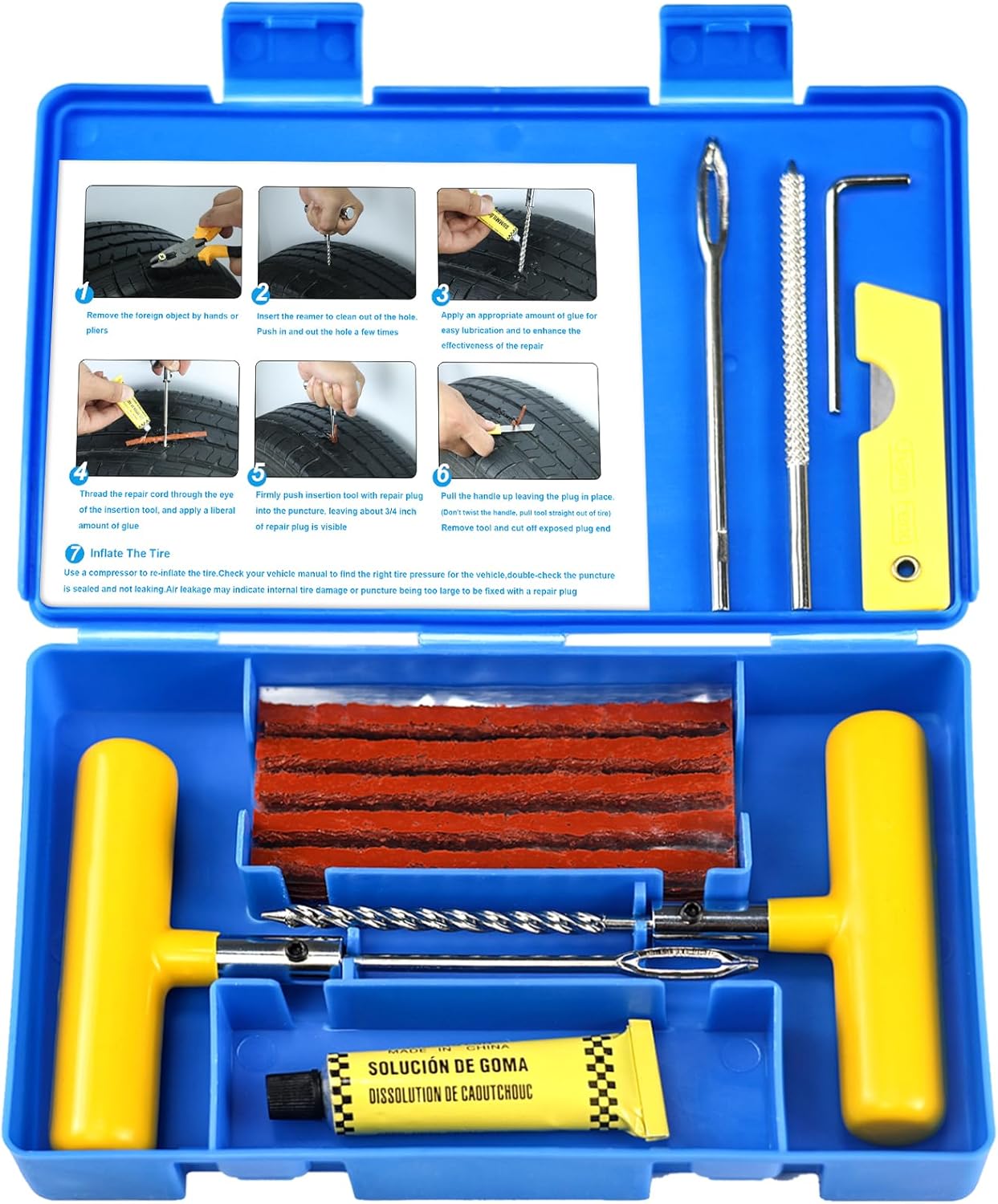 Tire Repair Kit with Plugs, Tire Plug Kit Heavy Duty Professional for Car, ATV, Motorcycle, Truck, Flat Tire Emergency Repair (Boxed Type - 16 PCs)