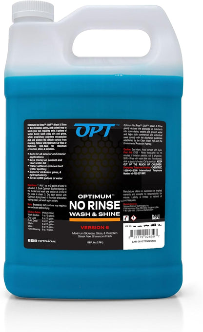 Optimum No Rinse Wash and Shine Version 6 - ONR Rinseless Car Wash Soap for Auto Detailing, Use On Paint, Ceramic Coatings, Glass, Interior (32 Oz)