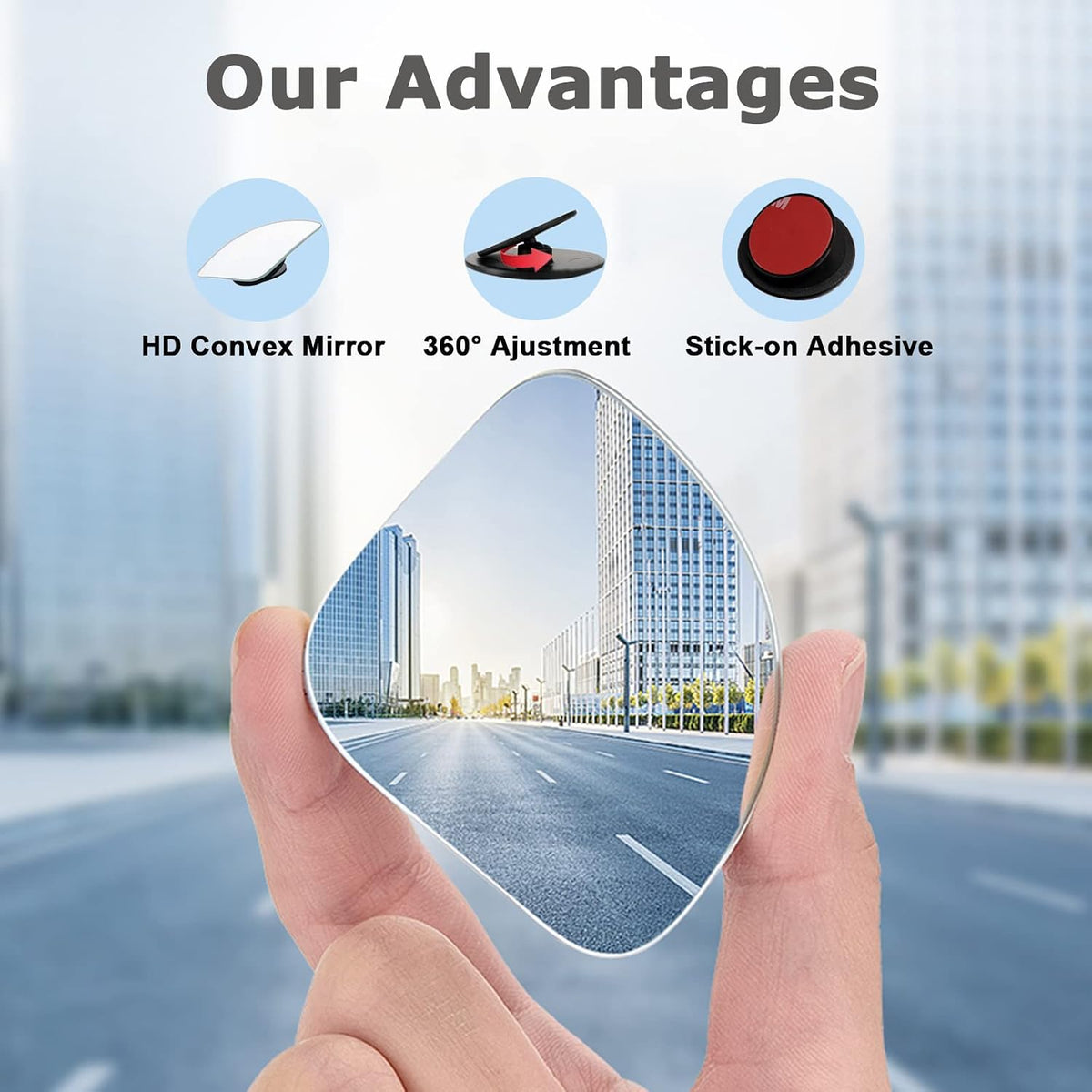 Upgrade HD Glass Wide Angle Blind Spot Mirror, Frameless 360 Adjustable Convex Rear View Mirror for Cars, Trucks and SUV - Big Fan Shaped 2pcs