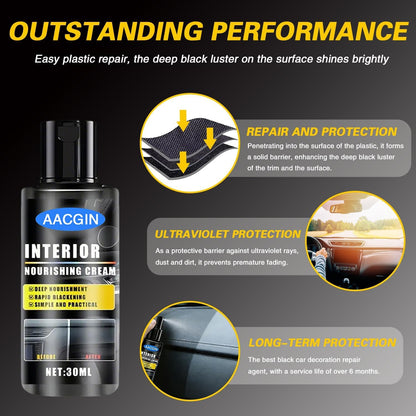 2 Pack Car Black Plastic Trim Restorer, Restore Faded Vinyl Rubber Surfaces, UV Protection Deep Shine Polishing Agent, Exterior Interior Auto Detailing Care 30ml