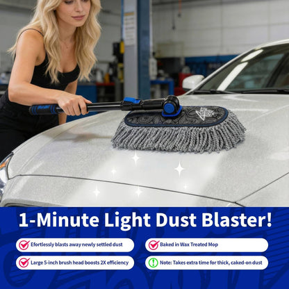 Flash Dog Car Duster Exterior & Interior Duster Aluminum Alloy Extendable Handle and Wax Cotton Strands Scratch-Free Cleaning for Cars, SUVs, RVs | Waterless Dust & Pollen Remover