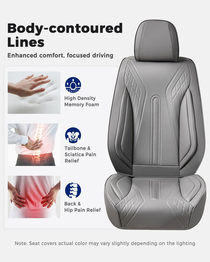 Huidasource Coffee Seat Covers Full Set, Universal Fit for Most Cars Trucks SUV, Full Coverage Leather Seat Cover, Airbag, Cupholder Compatible, Velcro Adjustable, Heaating/Cooling Function Retain