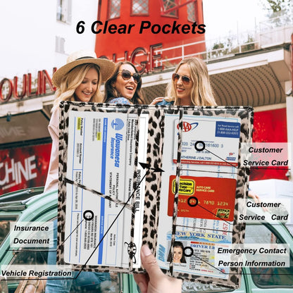 Premium Car Registration and Insurance Holder,Registration Insurance Card Holder of Leopard Print PU Leather Looks Stylish and Special,Glove Box Organizer Makes Your Documents In Order.