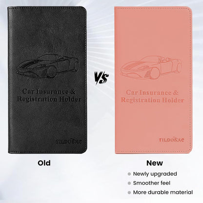 TILDOSAC Leather Car Registration and Insurance Card Holder, Car Document Holder for Cards License with Magnetic Shut (Black, large)