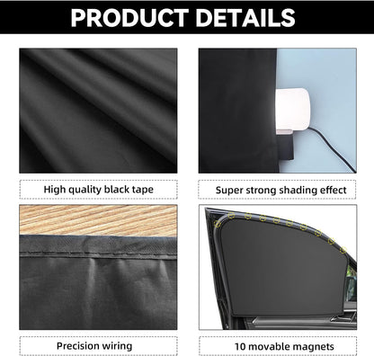 QUICTO Car Window Sun Shades, Universal Interior Accessories - Double-Sided Black (4pcs)