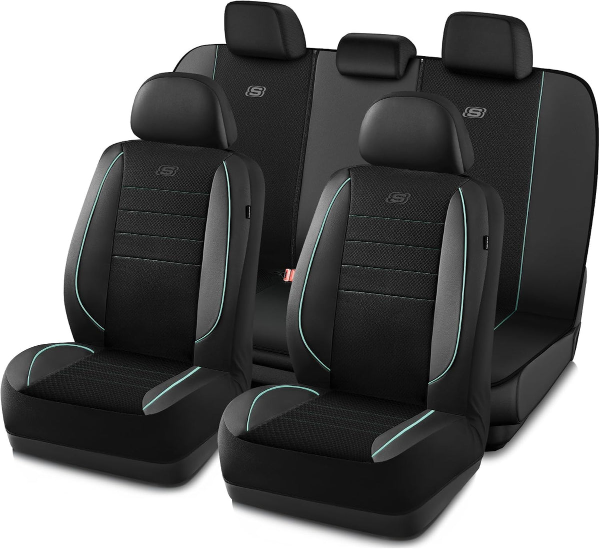 Skechers Air-Cooled Memory Foam Seat Covers,Mesh Thick Car Seat Covers,Piping Leather Car Seat Covers Front Seats,Airbag Compatible,Automotive Comfort Universal FitMost Cars,Vans,Truck,SUV,Black