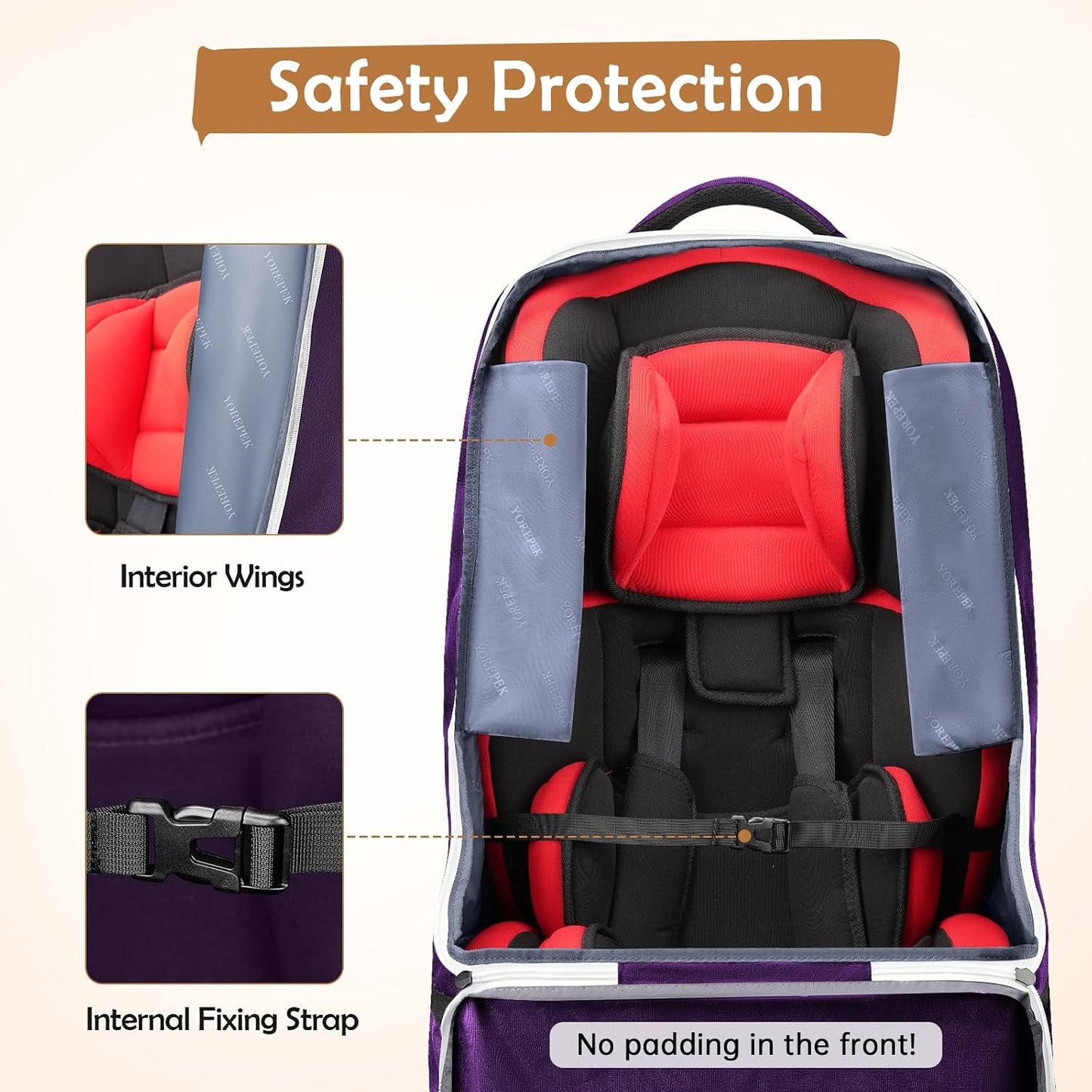 YOREPEK Padded Car Seat Travel Bag Backpack for Airplane, Heavy Duty Car Seat Bags for Air Travel, Carseat Cover for Airplane Travel with Shoulder Strap, Car Seats Carrier for Airport, Black