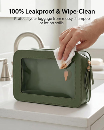 LETGO Clear Makeup Bags, TSA Approved Toiletry Bag with Zipper, Clear Makeup Organizer Fit Carry-on Travel Essentials,Clear Cosmetic Bags for Women Men (C-Beige)