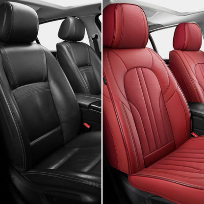 MINGBRON Car Seat Cover Full Set, Leather Car Seat Cover, Waterproof Seat Covers, Car Seat Cushion, Nappa Leather Seat Covers Car Seat Protector Universal Fit Most Cars Black