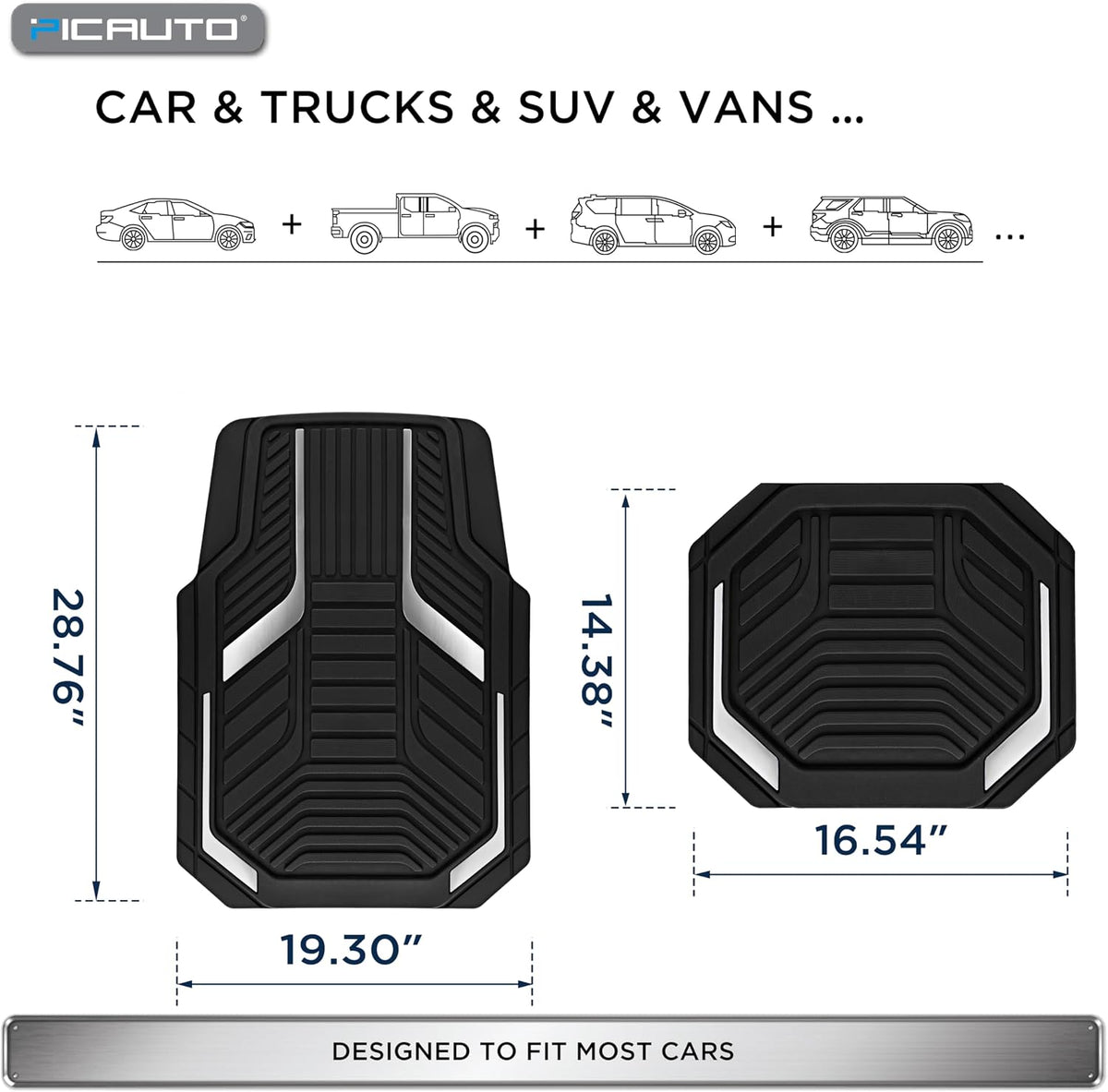 PIC AUTO Heavy Duty Rubber Floor Mats, Purple Aluminum Film Car Mats Set, Front and Rear Car Mats with Anti-Slip Backing, All Weather Protection, Trim-to-Fit for Automotive SUV, Sedan, Van