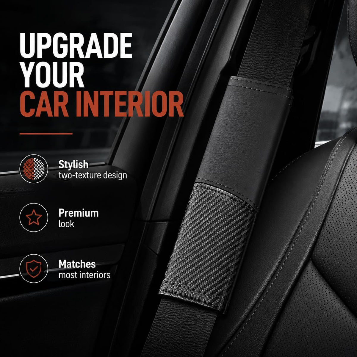 2 PCS Car Seat Belt Cover Pads - Seatbelt Covers with Carbon Fiber & Faux Leather, Soft Shoulder Strap Cushion for Neck & Shoulder Pain Relief, Universal Fit for Car Truck Accessories(Black)