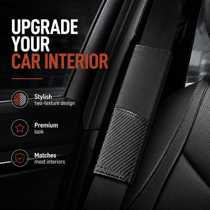 2 PCS Car Seat Belt Cover Pads - Seatbelt Covers with Carbon Fiber & Faux Leather, Soft Shoulder Strap Cushion for Neck & Shoulder Pain Relief, Universal Fit for Car Truck Accessories(Black)