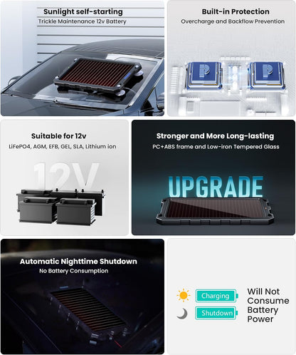 POWOXI Upgraded 7.5W-Solar-Battery-Trickle-Charger-Maintainer-12V Portable Waterproof Solar Panel Trickle Charging Kit for Car, Automotive, Motorcycle, Boat, Marine, RV,Trailer, Snowmobile, etc.