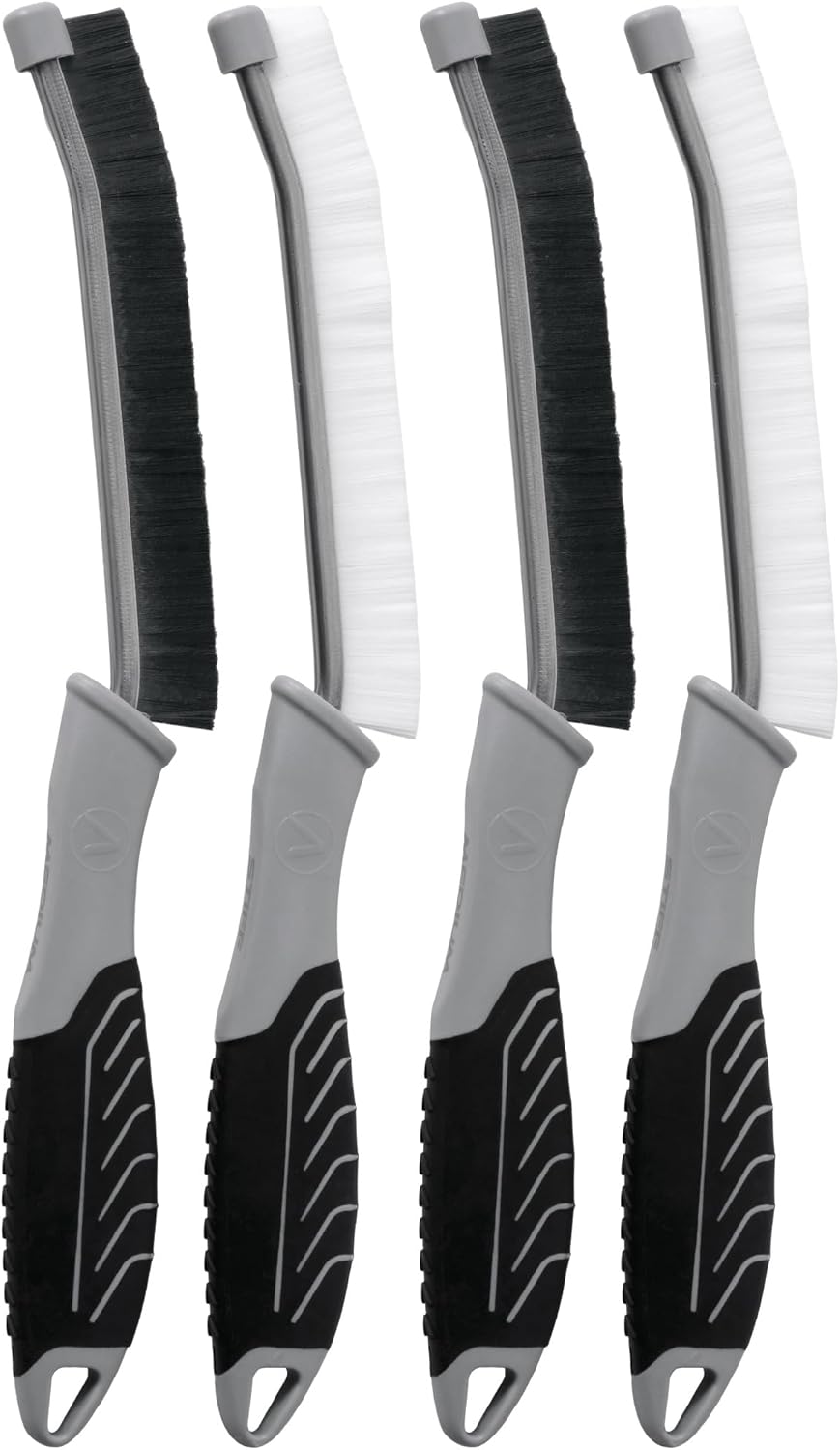 VIKING Car Detailing Brush Set for Car Cleaning Kit, Multi-Purpose Interior Car Cleaner Brush Set for Interior Detail, Includes Medium Bristles and Stiff Bristles, 4 Pack, Black/White