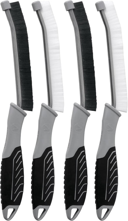 VIKING Car Detailing Brush Set for Car Cleaning Kit, Multi-Purpose Interior Car Cleaner Brush Set for Interior Detail, Includes Medium Bristles and Stiff Bristles, 4 Pack, Black/White