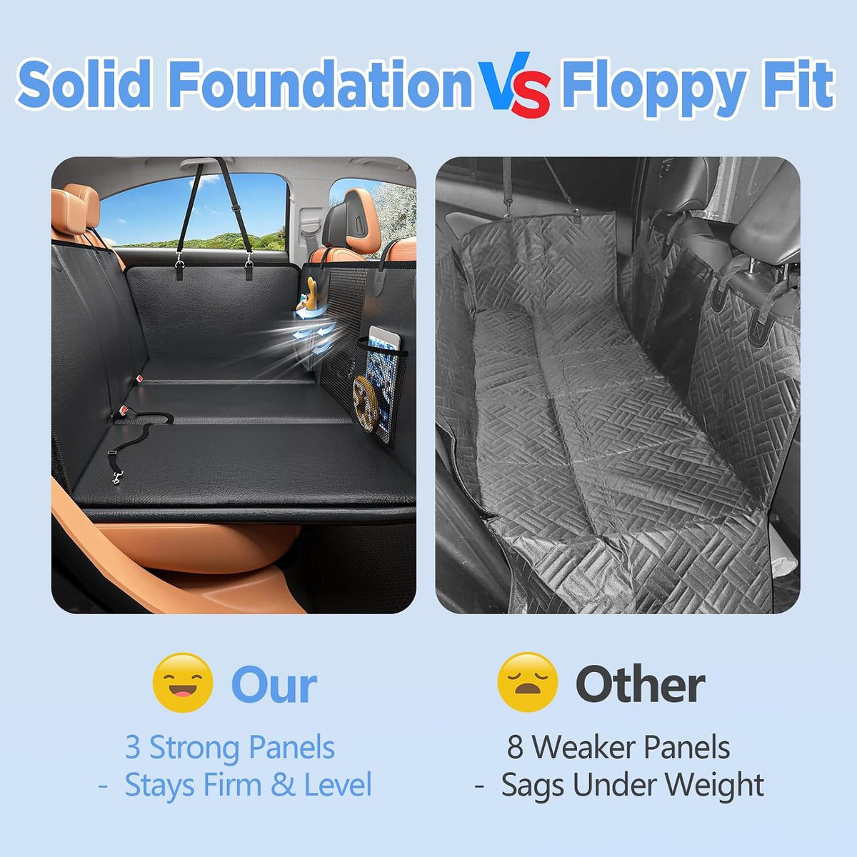 HOB4U Dog Car Seat Cover for Back Seat, Hard Bottom Back Seat Extender for Dogs, Dog Hammock for Car SUV and Trucks - Waterproof, Anti Scratch，Easy to Clean, Supports 400lbs