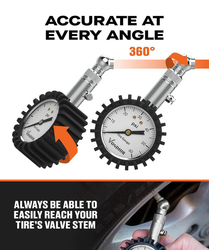 Tire Pressure Gauge - (0-60 PSI) Heavy Duty, Certified ANSI Accurate with Large 2 Inch Easy to Read Glow Dial, Low - High Air Pressure Gauge. Tire Gauge for Car and Trucks Tires by Vondior