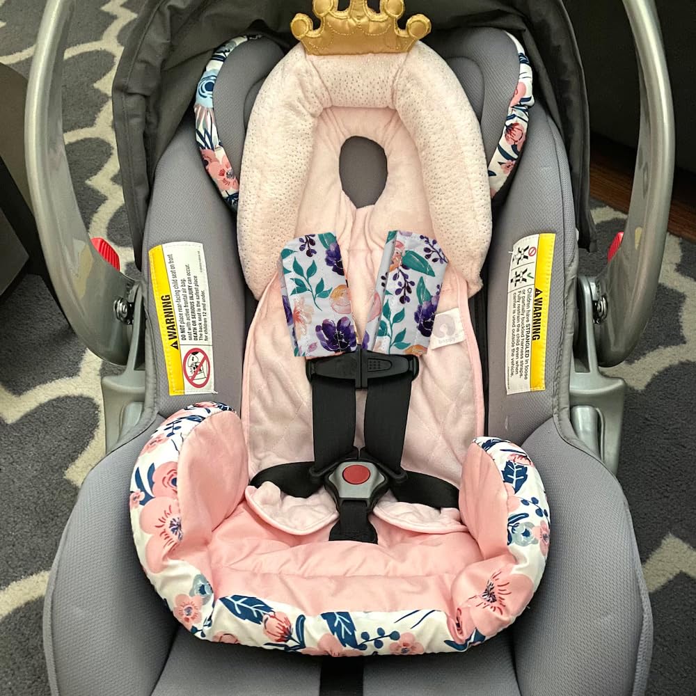 Baby Car Seat Neck Cover, Car Seat Strap Cover, Seat Belt Cushions Pads, Shoulder Strap Protectors, Reversible Pram Harness Covers in Minky Dinosaur, Baby Neck Pad Protector