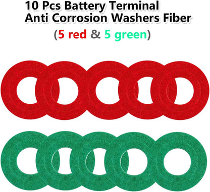 Battery Terminal Cleaner Kit, 12 Pcs Car Battery Cleaner Tool Set with Battery Post Brush, Wire Battery Terminal Brush, and Anti-Corrosion Fiber Washers for Car, Truck, RV & Marine Battery Cleaning