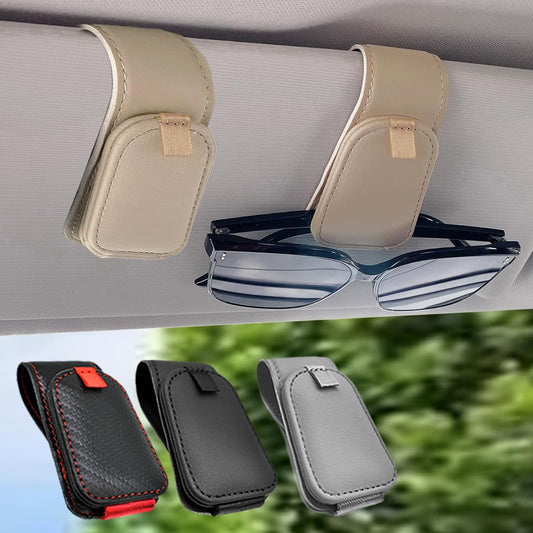 Sunglass Holder for Car, 2 Pack Car Sunglass Holder Visor Clip Magnetic Leather Sun Glasses Eyeglass Hanger, Black, Fit for Different Size Eyeglasses