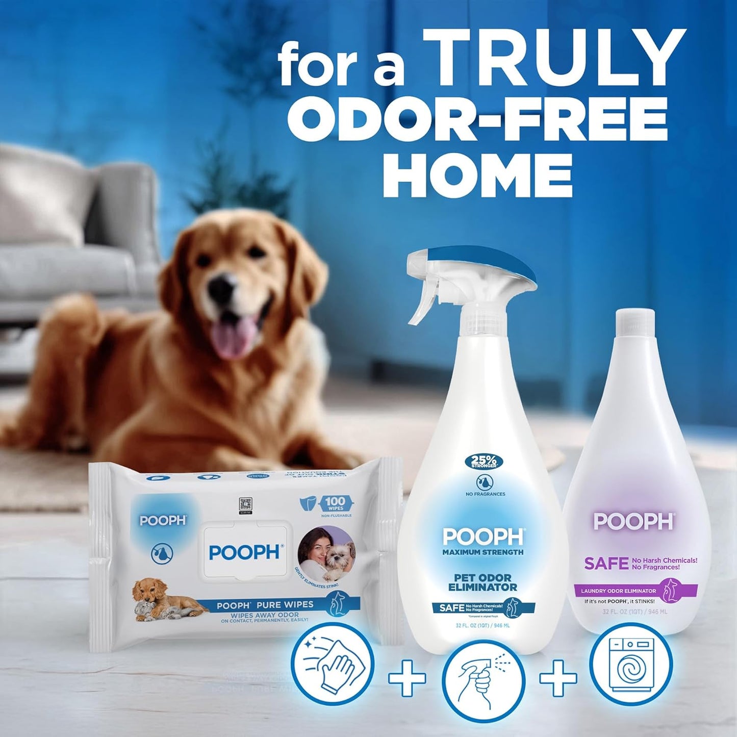Pooph Pet Odor Eliminator, 32oz - Eliminates Odors at the Molecular Level, Dogs, Cats, Freshener, Eliminator, Urine, Poop, Pee, Deodorizer, Nature’s, Puppy, Fresh, Clean, Furniture, Potty