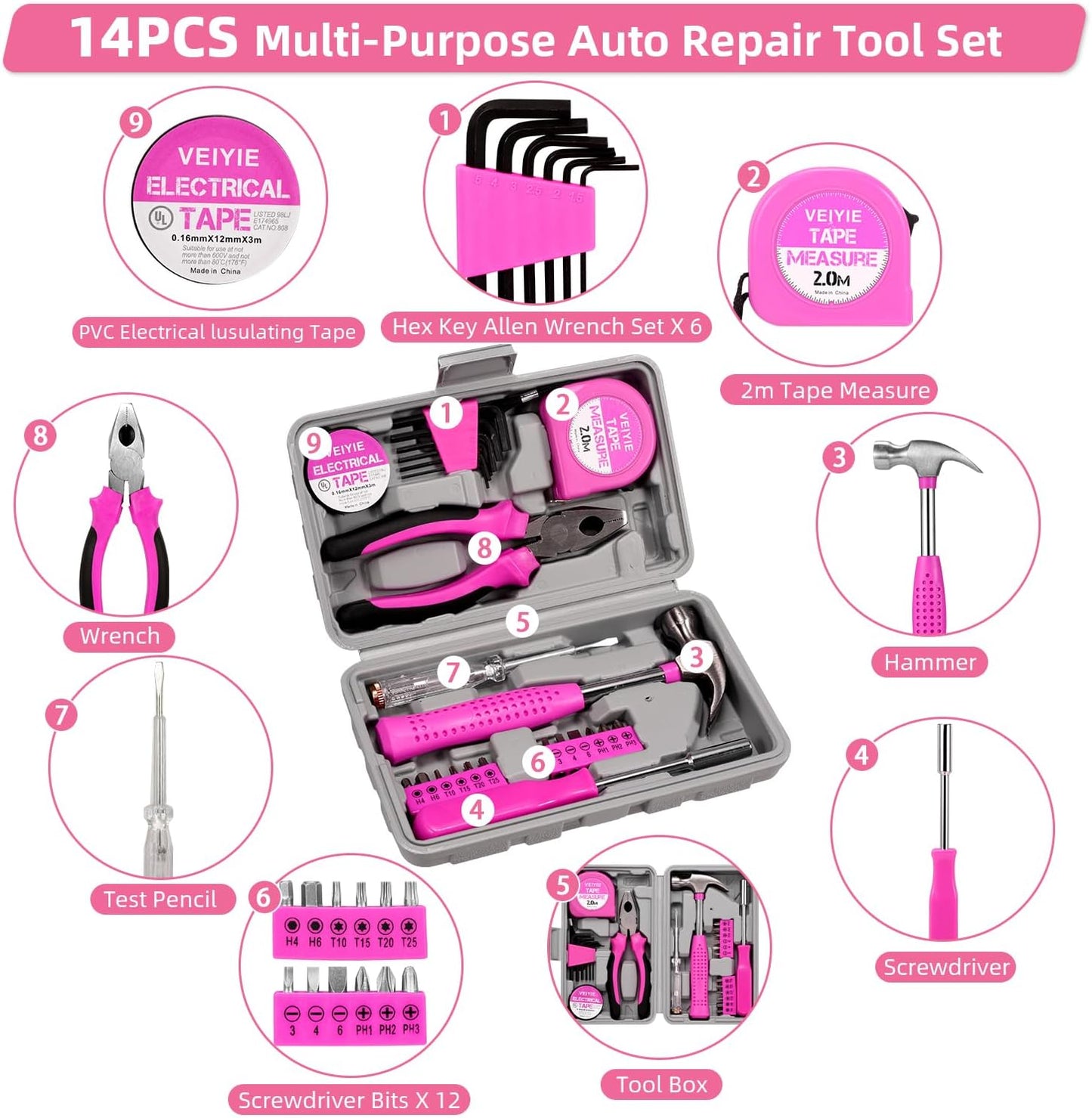 Roadside Car Emergency Kit, Winter Car Safety Kit with 10FT Jumper Cables, Tow Strap, Tool Kit, Reflective Warning Triangle, Road Trip Essentials, for New Drivers, Teens
