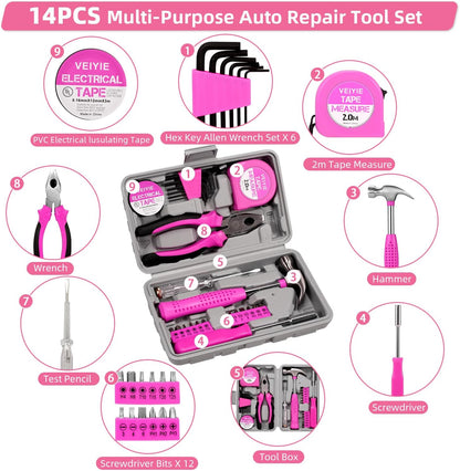 Roadside Car Emergency Kit, Winter Car Safety Kit with 10FT Jumper Cables, Tow Strap, Tool Kit, Reflective Warning Triangle, Road Trip Essentials, for New Drivers, Teens