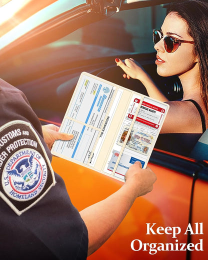 Slohif Car Registration and Insurance Card Holder with Magnetic Shut - Vehicle Glove Box Organizer Women Leather Automobile License Holders Coasters Auto Accessories Case for Document,Strawberry