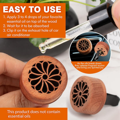 Essential Oil Car Diffuser, 2 PCS Car Aromatherapy Wood Diffuser with Vent Clip