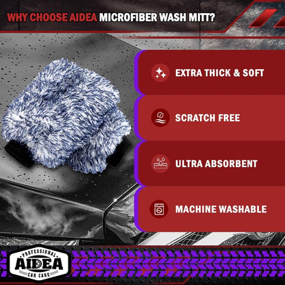 AIDEA Car Wash Mitt Microfiber, 1PK-Scratch-Free& Lint-Free, Premium Chenille Microfiber Mitt Car Wash Brush-Green Regular Size (7.12''X10.14'')