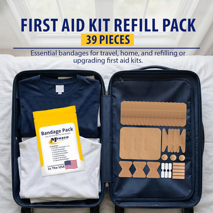 MFASCO - 7 in 1 - Travel Size Medicine Kit - TSA Approved | 28 First Aid Emergency OTC Medicine Packets for Cruise & International Travel | Compact Med Refill for Traveling & Office Assembled in USA