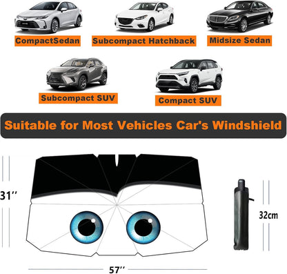 Windshield Sun Shade 2025 Car Accessories 100% Blackout Car Front Windsow Shades Umbrella Automotive Sun Visor Block Heat Insulation Protection (Black Eyes)