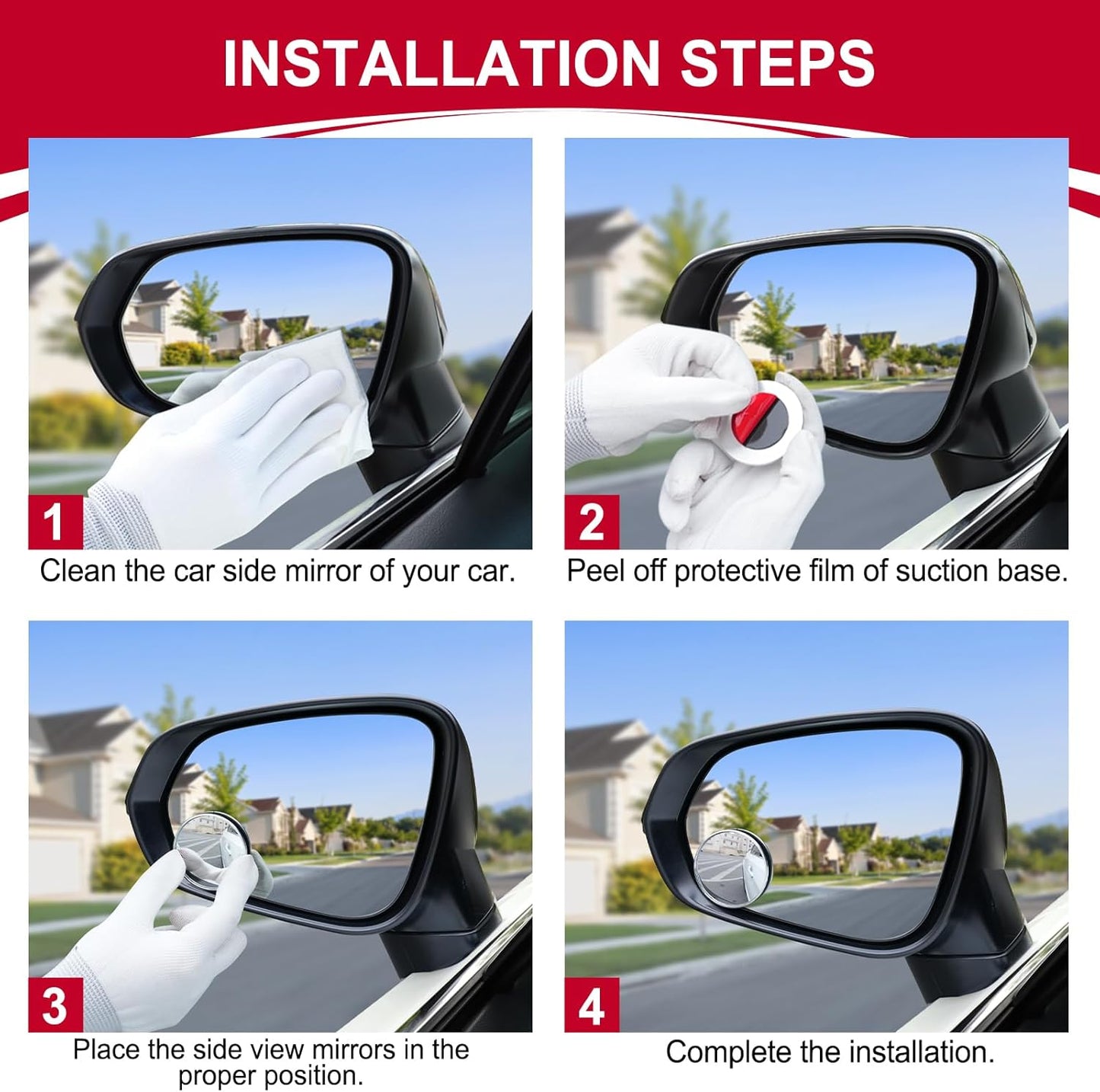 LivTee 2PCS Round Blind Spot Mirror, HD Glass and ABS Housing Convex Wide Angle Rearview Mirror with Adjustable Stick for Universal Car, Black