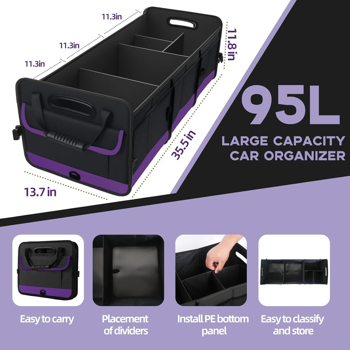 AOPHY Trunk Organizer for Car, 95L Large Capacity Trunk Storage with Non-Slip Bottom Strips, Cargo Organizer for Suv, Truck, Sedan, Waterproof Portable Car Organizers for Women Men(Pink)