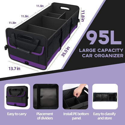 AOPHY Trunk Organizer for Car, 95L Large Capacity Trunk Storage with Non-Slip Bottom Strips, Cargo Organizer for Suv, Truck, Sedan, Waterproof Portable Car Organizers for Women Men(Pink)