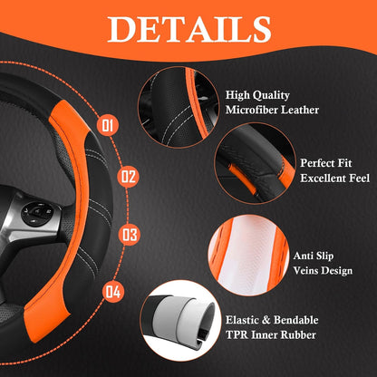 CAR PASS Air Mesh Leather Car Seat Covers Full Set, Waterproof Car Floor Mats, Sporty Steering Wheel Cover 14.5-15in, Universal Fits for 95% Cars Truck SUV (Black and Blue)