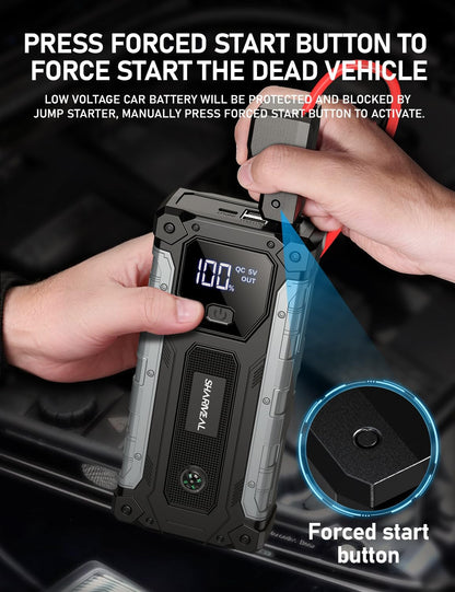 Sharmeal Car Jump Starter 5000A, Jump Starter Battery Pack for 10.0L Gas and 9.0L Diesel, 12V Portable Jump Box with LED Light