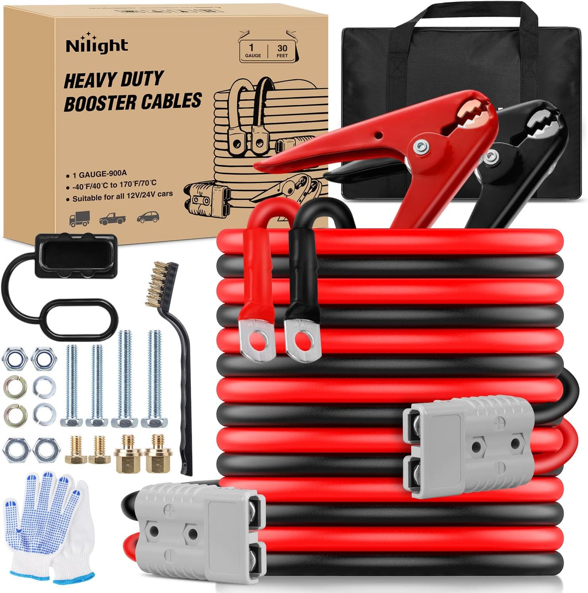 Nilight Jumper Cables for Car Battery 8 Gauge 12 FT Booster Cable Heavy Duty 250 A CCA with Carrying Bag Jump Start Emergency Kit Pickup Vans SUV Sedan Motorcycle