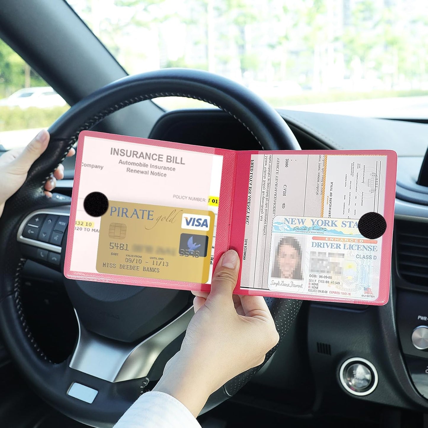 UYYE Car Registration and Insurance Card Holder, Vehicle Glove Box Car Organizer, Interior Car Accessories for Documents, Cards, License - 2 Pack