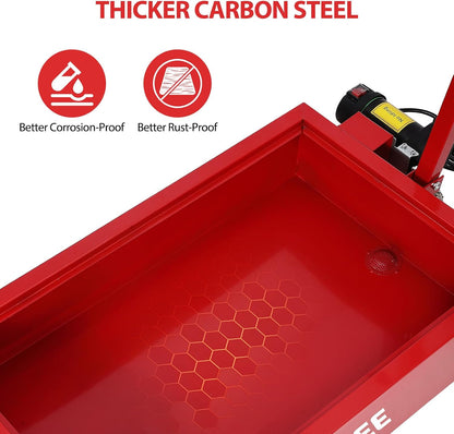 Garvee 20 gal Oil Drain Pan Oil Drain Tank, 76 L Low Profile Oil Drain Pan, Large Capacity Oil Change Pan with Manual Pump & T Foldable Hand and Wheels, 8 ft Hose Oil Drain Cart for Car, SUV, Trucks