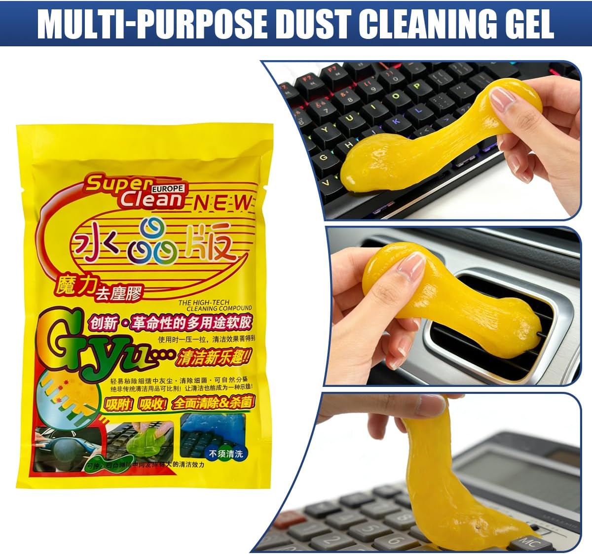 Craedli 2PCS Car Cleaning Gel Auto Detailing Putty, Universal Car Interior Cleaner Slime, Reusable Dust Remover Cleaning Supplies Kit Tools for Air Vents Keyboards, Car Accessories Presents (Blue)