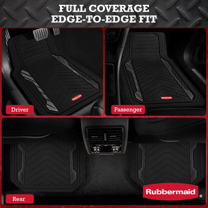 Rubbermaid Car Floor Mat, Heavy Duty All-Weather Car Mats Full Set with Dual-Tone Pink Aluminum Inserts – Universal Fit, Anti-Slip Backing, Trim-to-Fit for Most SUV, Sedan, Van