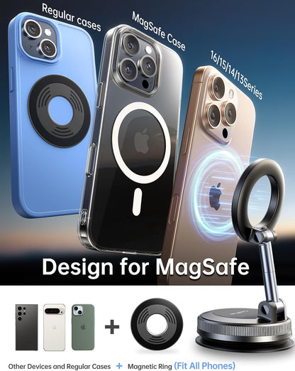 Coolpow【Newest Vacuum Magnetic Phone Holder for Car Phone Holder Mount【Movable Vacuum Suction】Magsafe Car Mount Cell Phone Holders for Your Car Accessories for Women Men for iPhone 17 16-Carbon Fiber