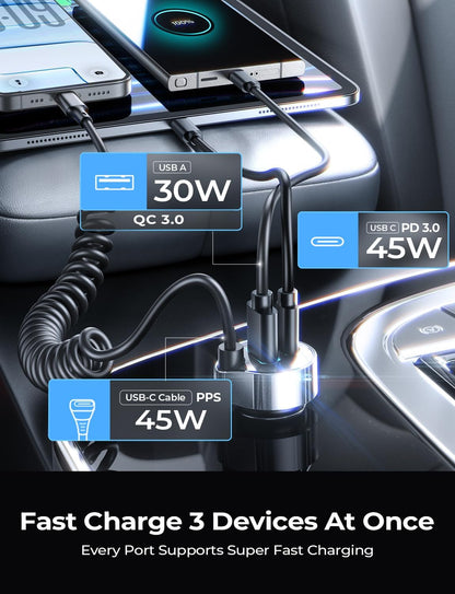 LISEN 90W for iPhone 17 16 15 Pro Max Car Charger USB C Fast Charge,Super Fast for iPhone 17 16 Car Charger USB C Adapter for iPhone 17e 16 15 Pro Max Plus Air,Samsung Galaxy S26 Ultra, Android