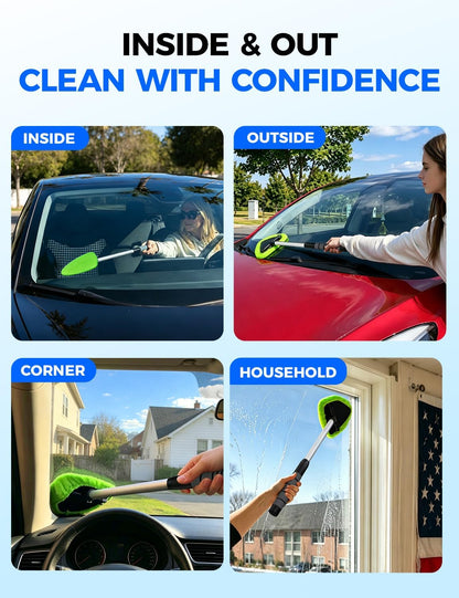 XINDELL 24-inch Windshield Cleaner Tool – Upgrade Large Head Car Interior&Exterior Window Cleaning Kit with Extendable Handle & 4 Microfiber Pads, Auto Wiper Brush for Car, Trucks, SUVs, RVs & Home