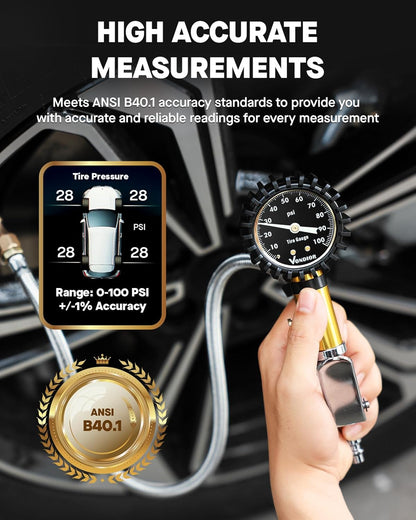 Tire Pressure Gauge - (0-60 PSI) Heavy Duty, Certified ANSI Accurate with Large 2 Inch Easy to Read Glow Dial, Low - High Air Pressure Gauge. Tire Gauge for Car and Trucks Tires by Vondior