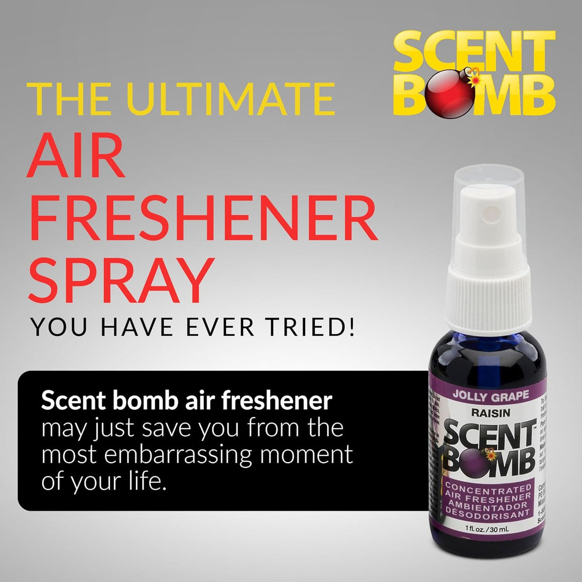 Scent Bomb Air Freshener Spray, Long-Lasting Odor Eliminator - Effective Deodorizer for Home & Car, Fresh Room Spray for Kitchen, Bathroom & Smell Neutralizer - 1 oz Pack of 4, Black Cherry Scent