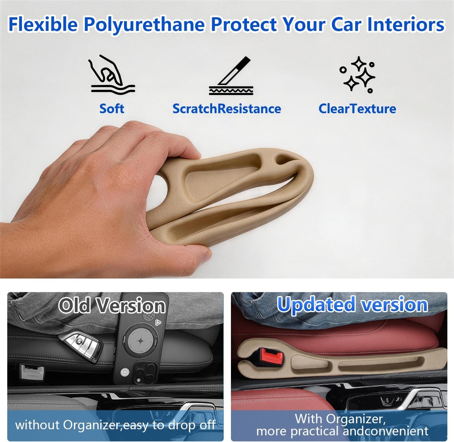 Car Seat Gap Filler Organizer 2Pack,Car Accessories with Safety Hammer,2 in 1 No Drop Seat Guard with Storage Slot for Phone,Keys,Universal Interior Gap Filler for Cars SUV Truck,Red